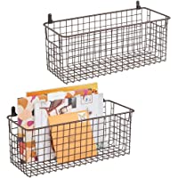 mDesign Juego de 2 estantes de pared de metal – Estantería de rejilla mediana para pasillo- dormitorio- etc…